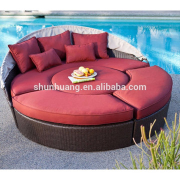 round shape wicker furniture PE rattan beach day bed with canopy